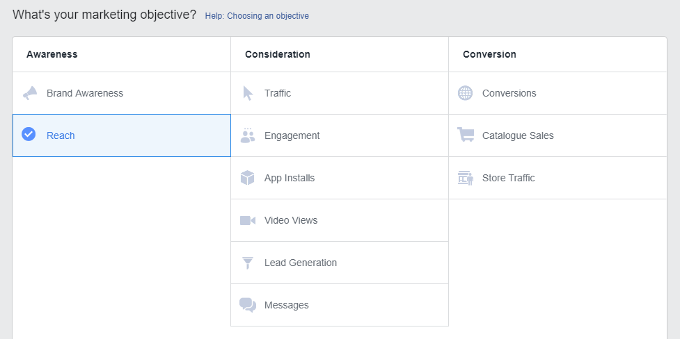 awareness reach facebook objective